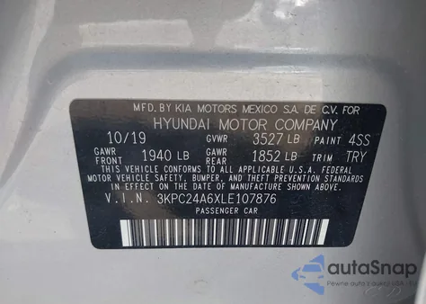 2020 Hyundai Accent Se из США, поврежденный, VIN 3KPC24A6XLE107876